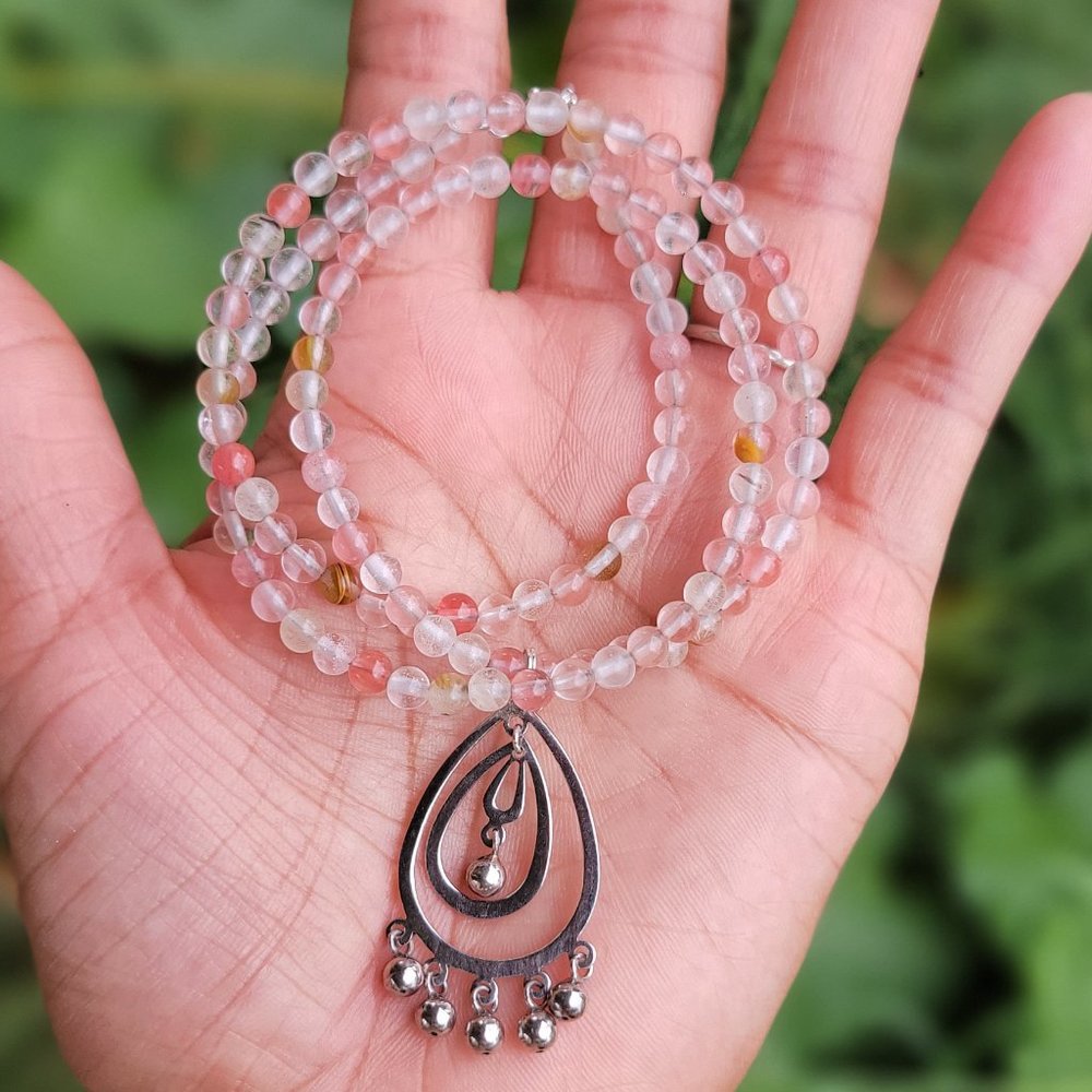 Gorgeous mixed light colored gemstones necklace with 925 teardrop dangles neckla